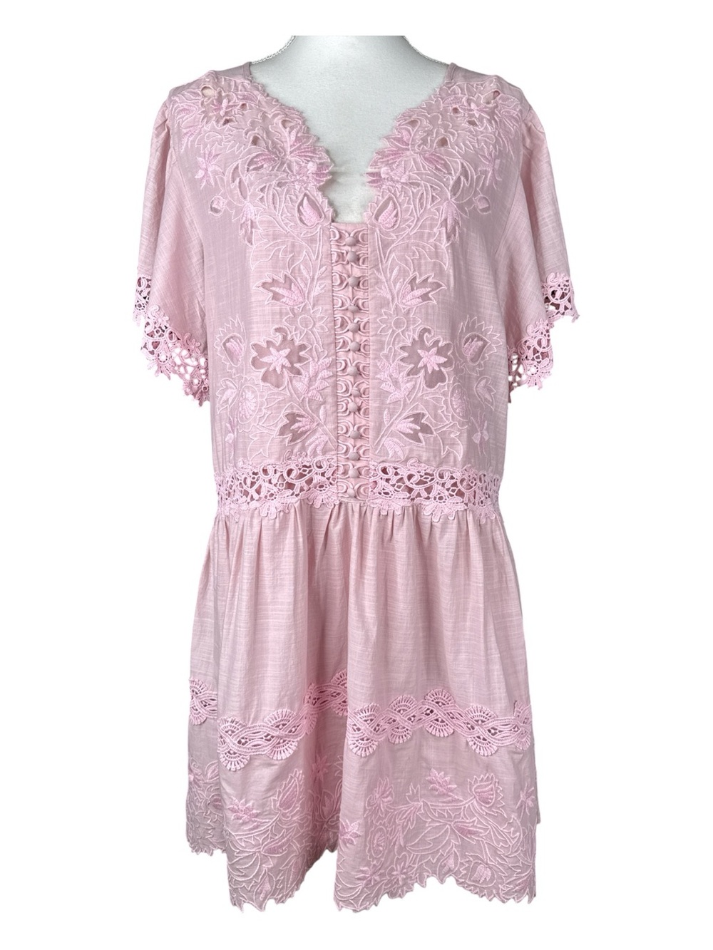 ANTHROPOLOGIE Lace-Trimmed Mini Dress